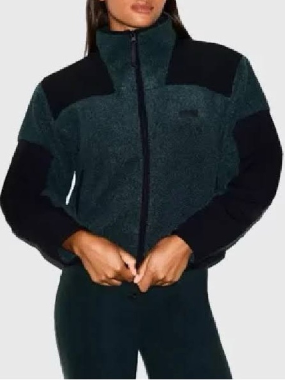 SKIMS Teddy Boxy Zip Up Jacket | Dark Teal & Black | Size S